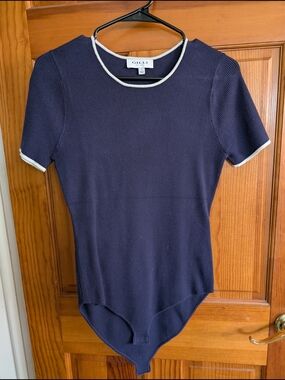 Gilli Navy Ribbed Short Sleeve Bodysuit with White Trim